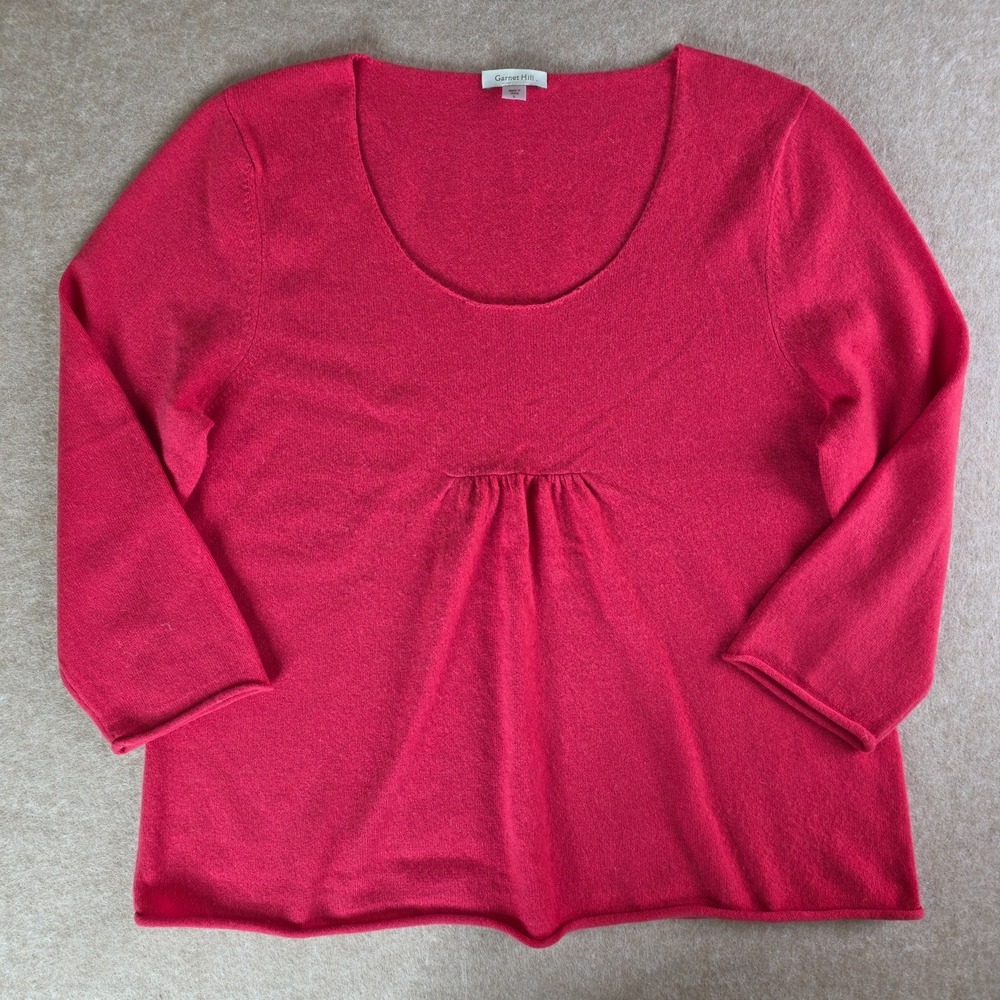 Garnet Hill 100% Cashmere Babydoll Sweater Sz L Pink Roll Hem Soft Girl Coquette - Picture 8 of 14